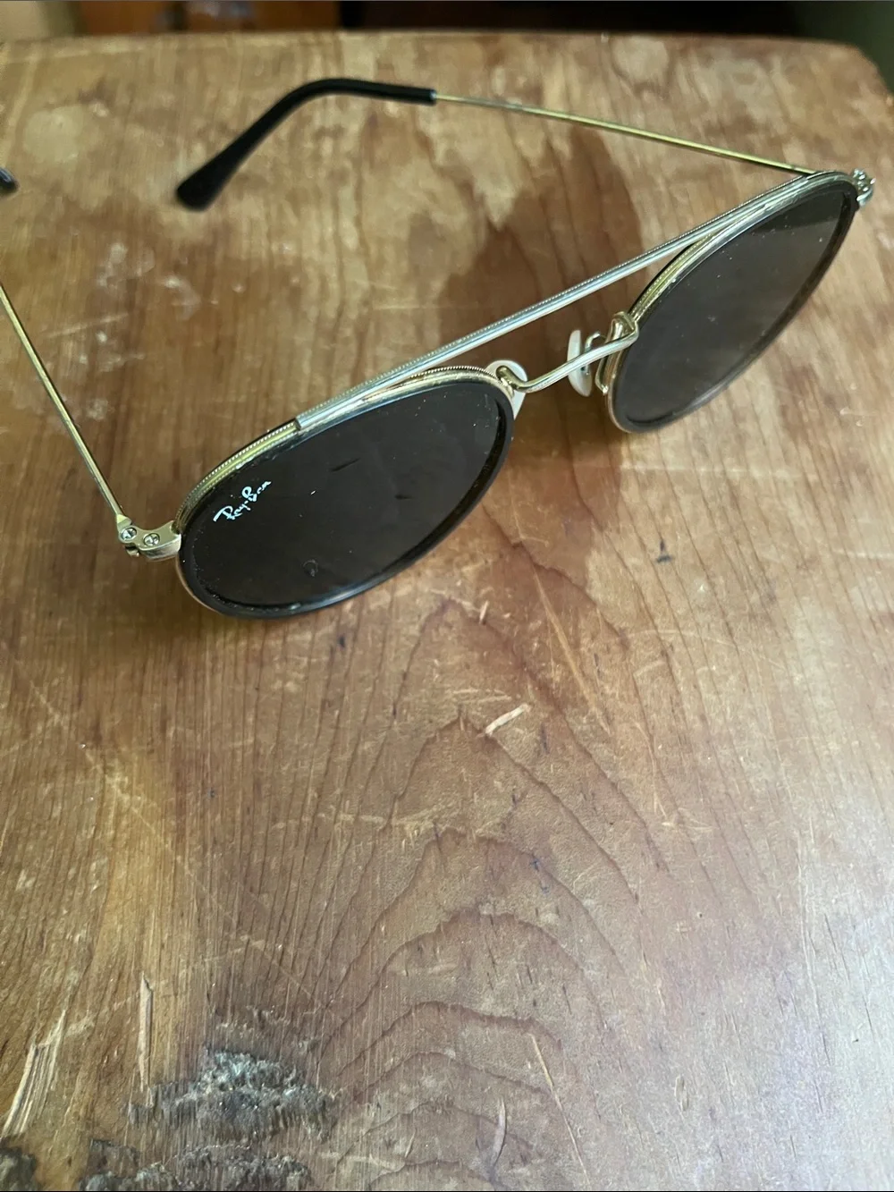 Ray-Ban Gold Frame Black Lens Oval Aviators Sunglasses - Unisex